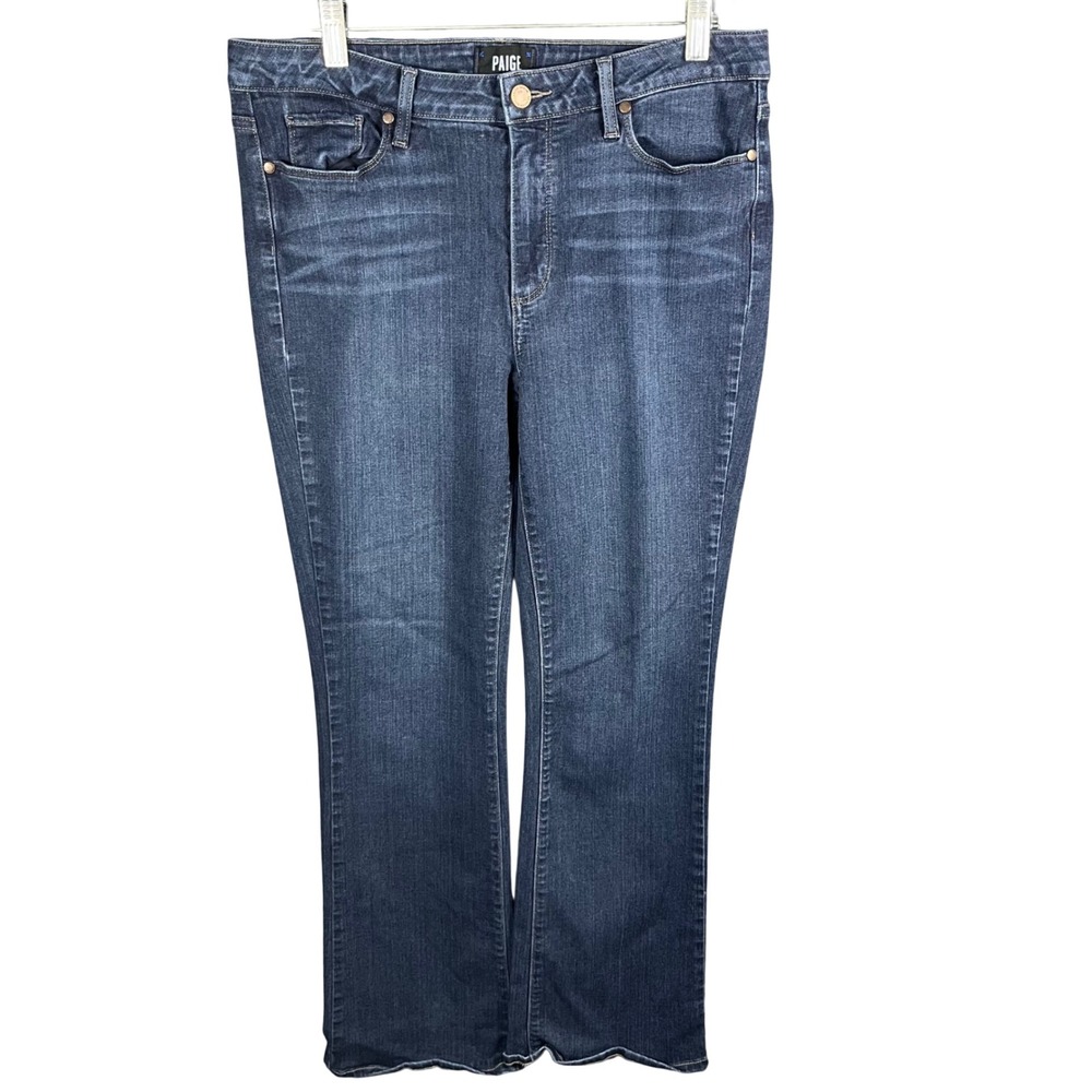 PAIGE High Rise Manhattan Jeans Women 32 Petite Dark Wash Bootcut Denim